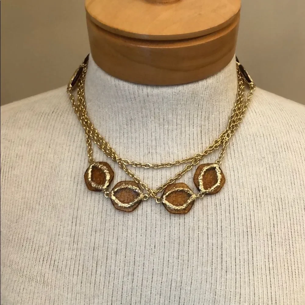 Vintage Station Necklace Amber Acrylic Accents